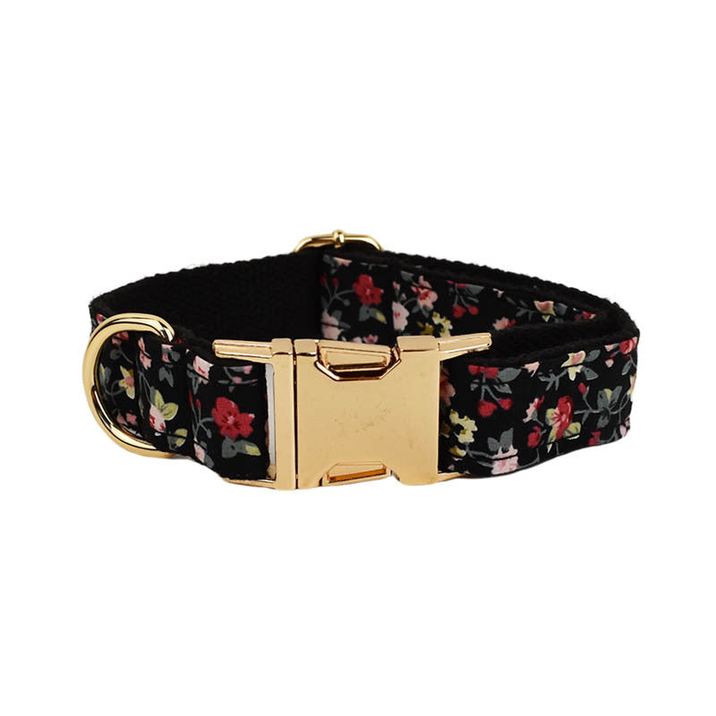 Velvet floral dog collar and harness