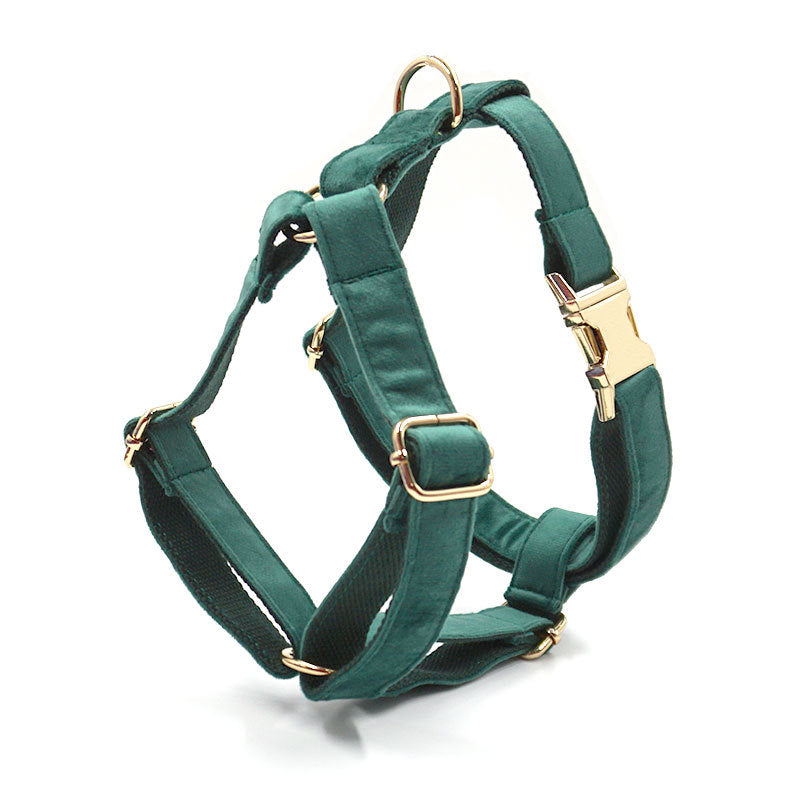 Green Velvet Dog Collar and Harness set