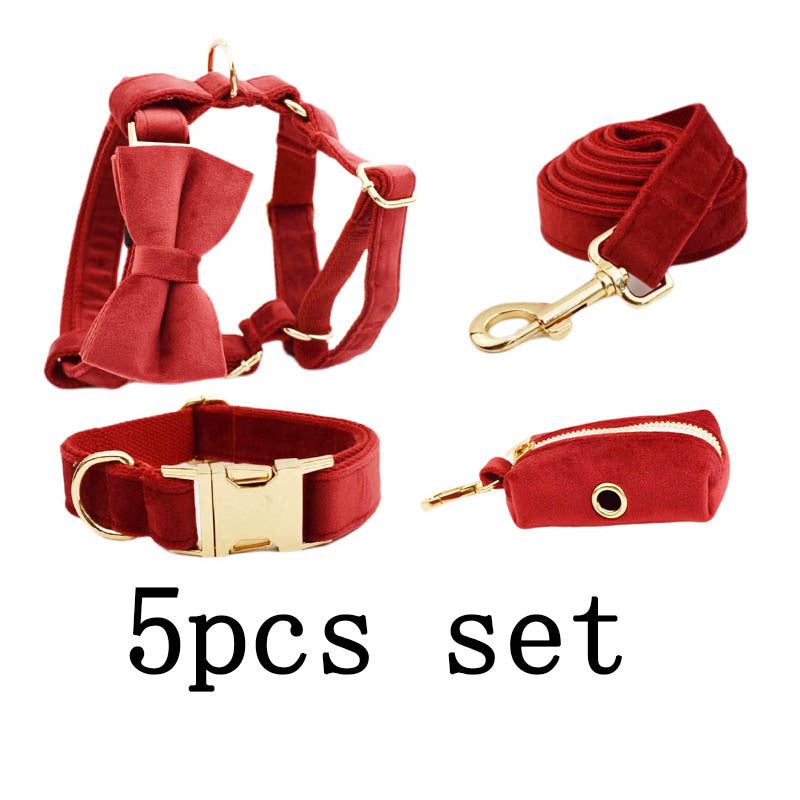Red velvet Collar and Harness set