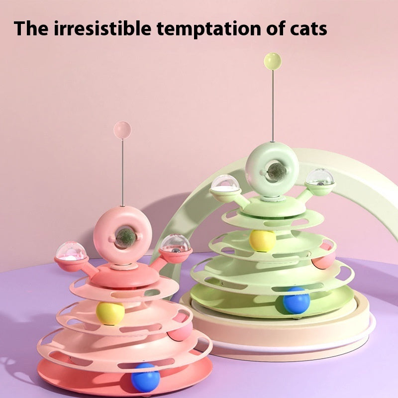 Viral 4 Levels Cat Toy Tower Turntable Roller Balls Toys Interactive Intelligence Pets Toys Training Track Puzzle Funny Games Accessories Pet Products
