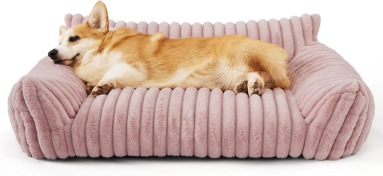 Bedsure Cute Couch For Pets - Fluffy Sofa With Premium Soft Corduroy Fleece Fuzzy Couch Bed With Cover Supportive Chair