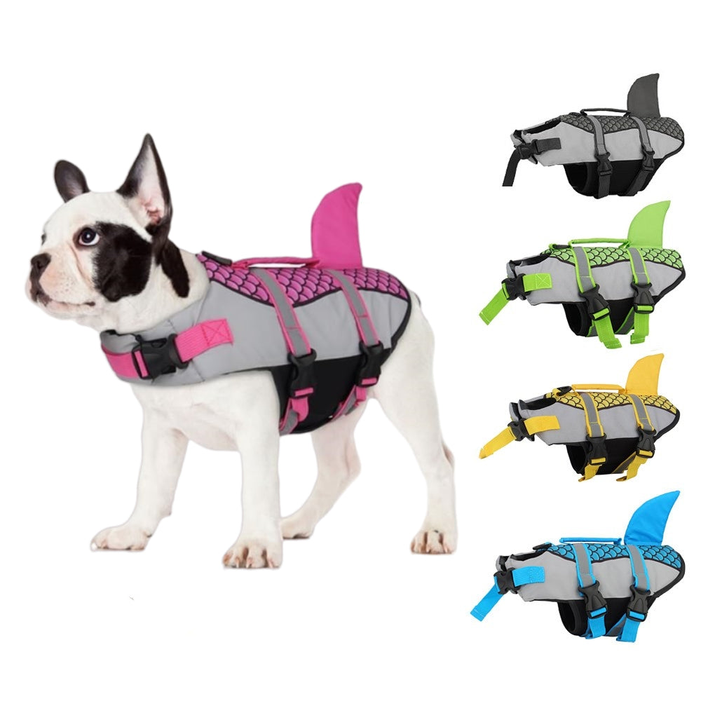 Viral tiktok Swim Pet Dog Life Jacket Vest Clothes Life Vest Collar Harness Pets Swimming Summer Swimwear Scales Shark Pet Products