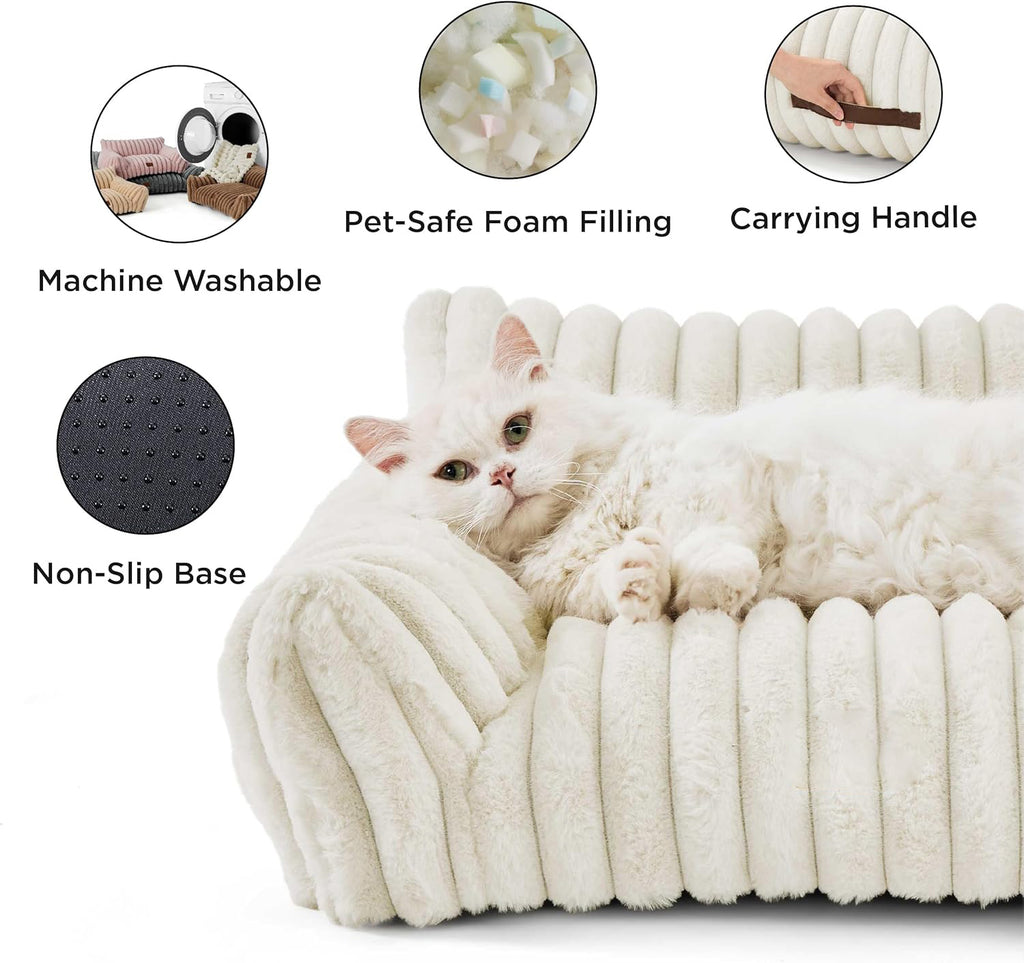 Bedsure Cute Couch For Pets - Fluffy Sofa With Premium Soft Corduroy Fleece Fuzzy Couch Bed With Cover Supportive Chair