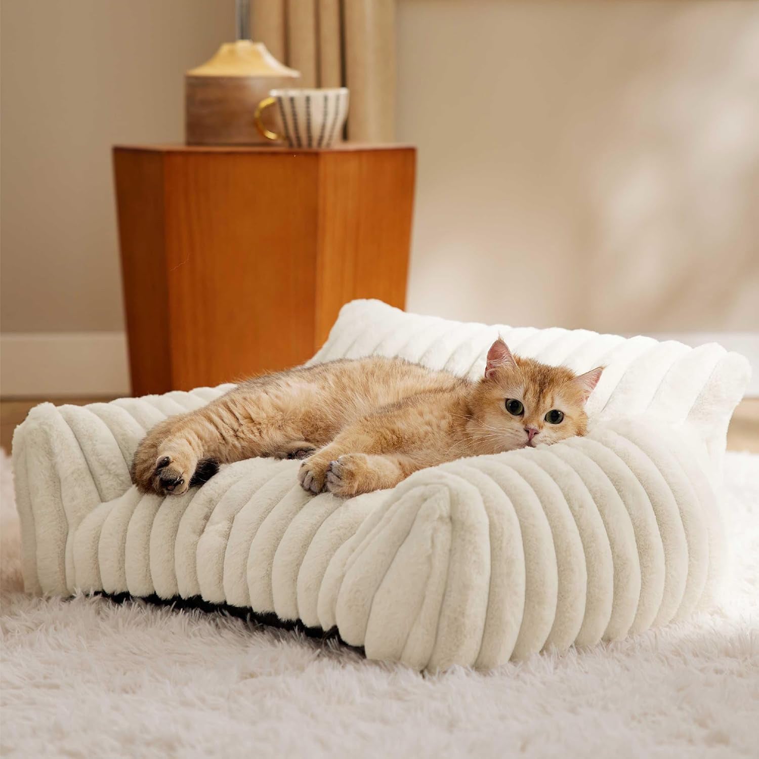 Bedsure Cute Couch For Pets - Fluffy Sofa With Premium Soft Corduroy Fleece Fuzzy Couch Bed With Cover Supportive Chair