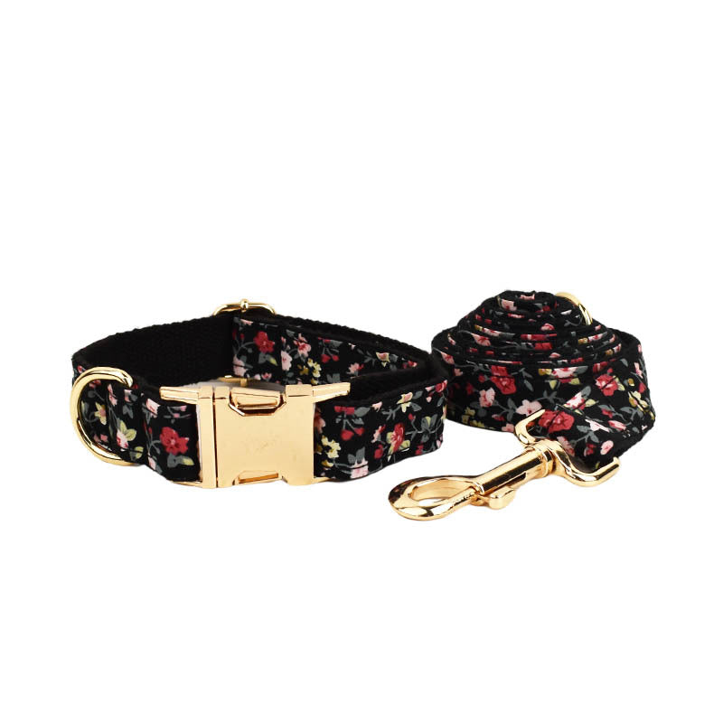 Velvet floral dog collar and harness