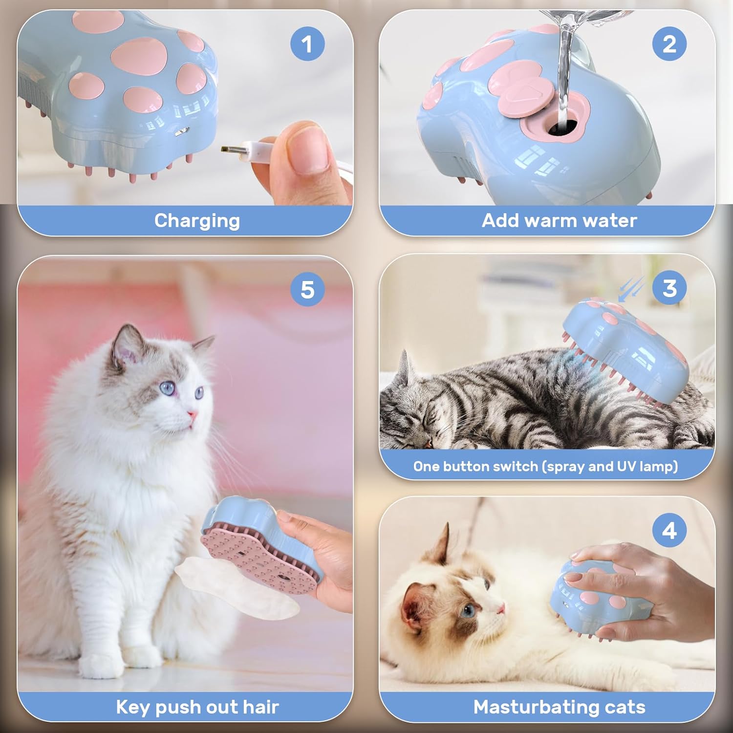 Self-Cleaning Cat Steam Brush For Shedding 4 In-1 Pet Grooming Massage Steam Brush Silicone Cat Dog Brushes With Release Button Gently Removes Loose Fur For Both Long And Short Hair Pets