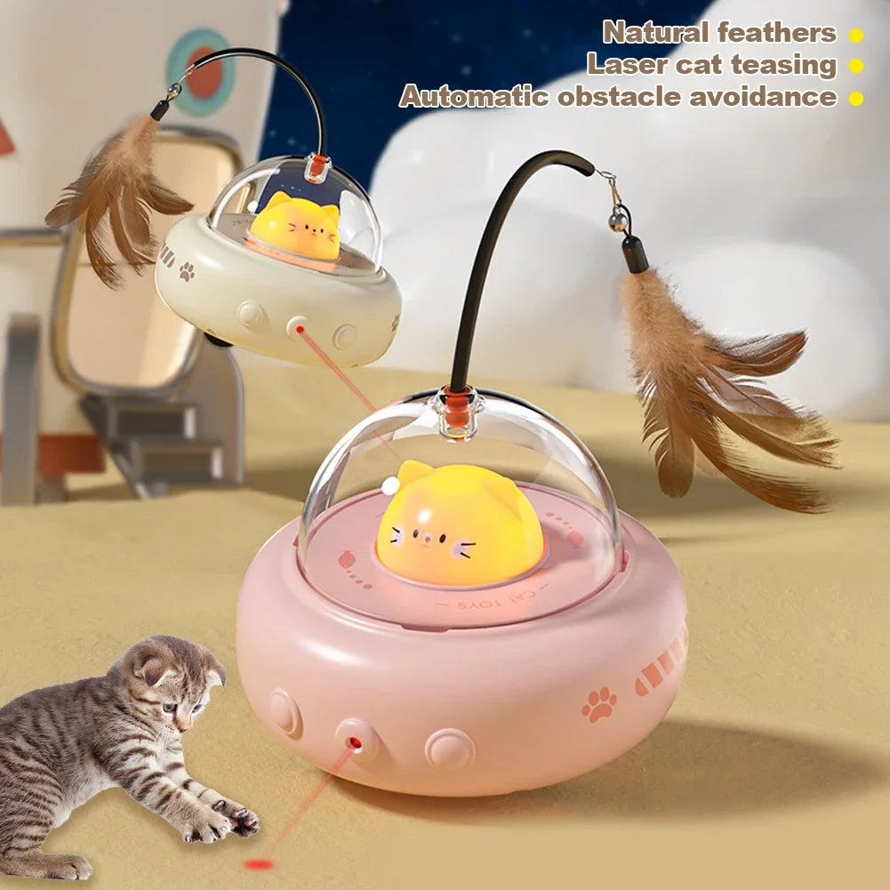 Viral Smart Teaser Cat Toy Electric UFO Cat Teaser Stick With Bell Training Pet Toys Replaceable Feather Interactive Cat Supplies Pet Supplies Pets Products
