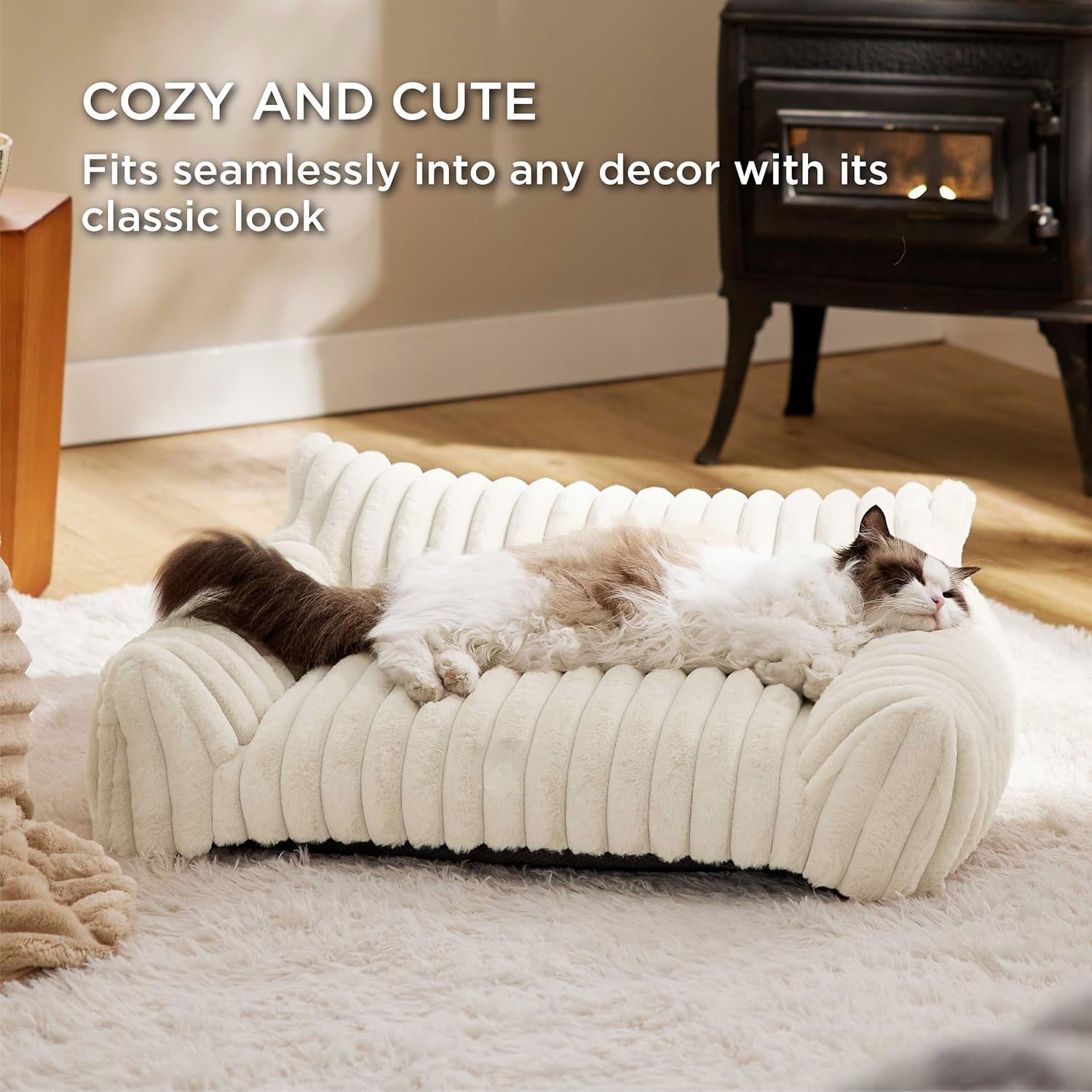 Bedsure Cute Couch For Pets - Fluffy Sofa With Premium Soft Corduroy Fleece Fuzzy Couch Bed With Cover Supportive Chair