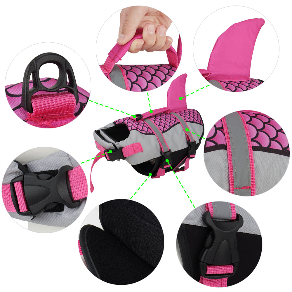 Viral tiktok Swim Pet Dog Life Jacket Vest Clothes Life Vest Collar Harness Pets Swimming Summer Swimwear Scales Shark Pet Products