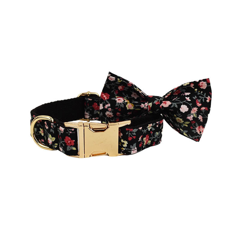 Velvet floral dog collar and harness