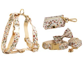 Velvet flower dog collar and harness set