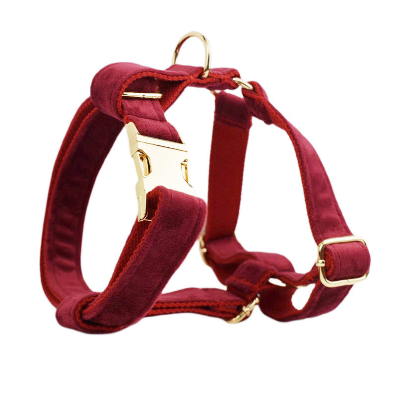 Velvet dog collar and harness set