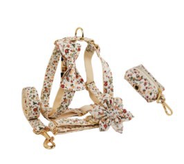 Velvet flower dog collar and harness set