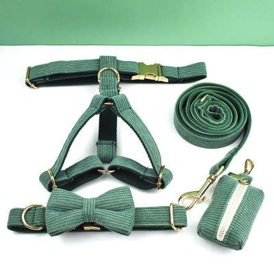 Green Velvet Dog Collar and Harness set