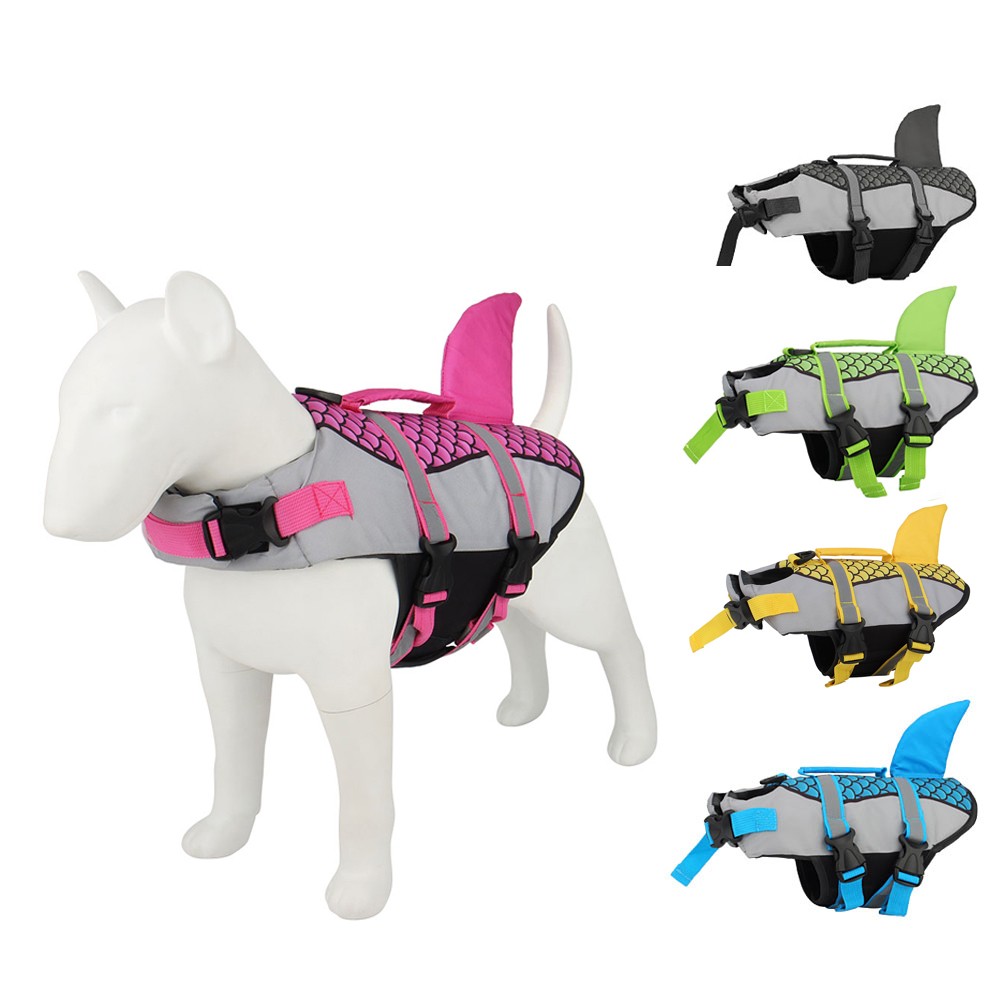 Viral tiktok Swim Pet Dog Life Jacket Vest Clothes Life Vest Collar Harness Pets Swimming Summer Swimwear Scales Shark Pet Products