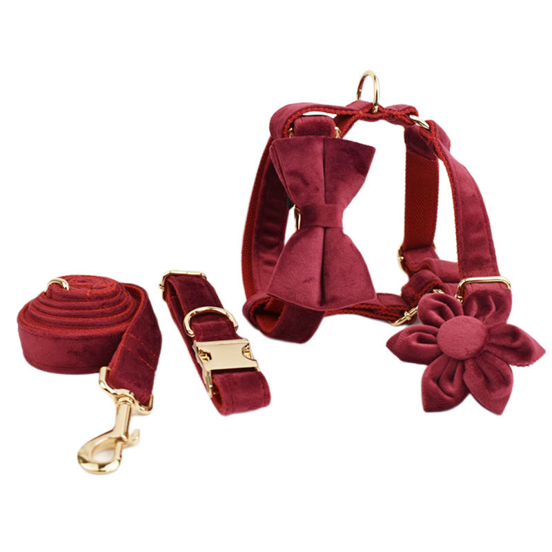 Velvet dog collar and harness set