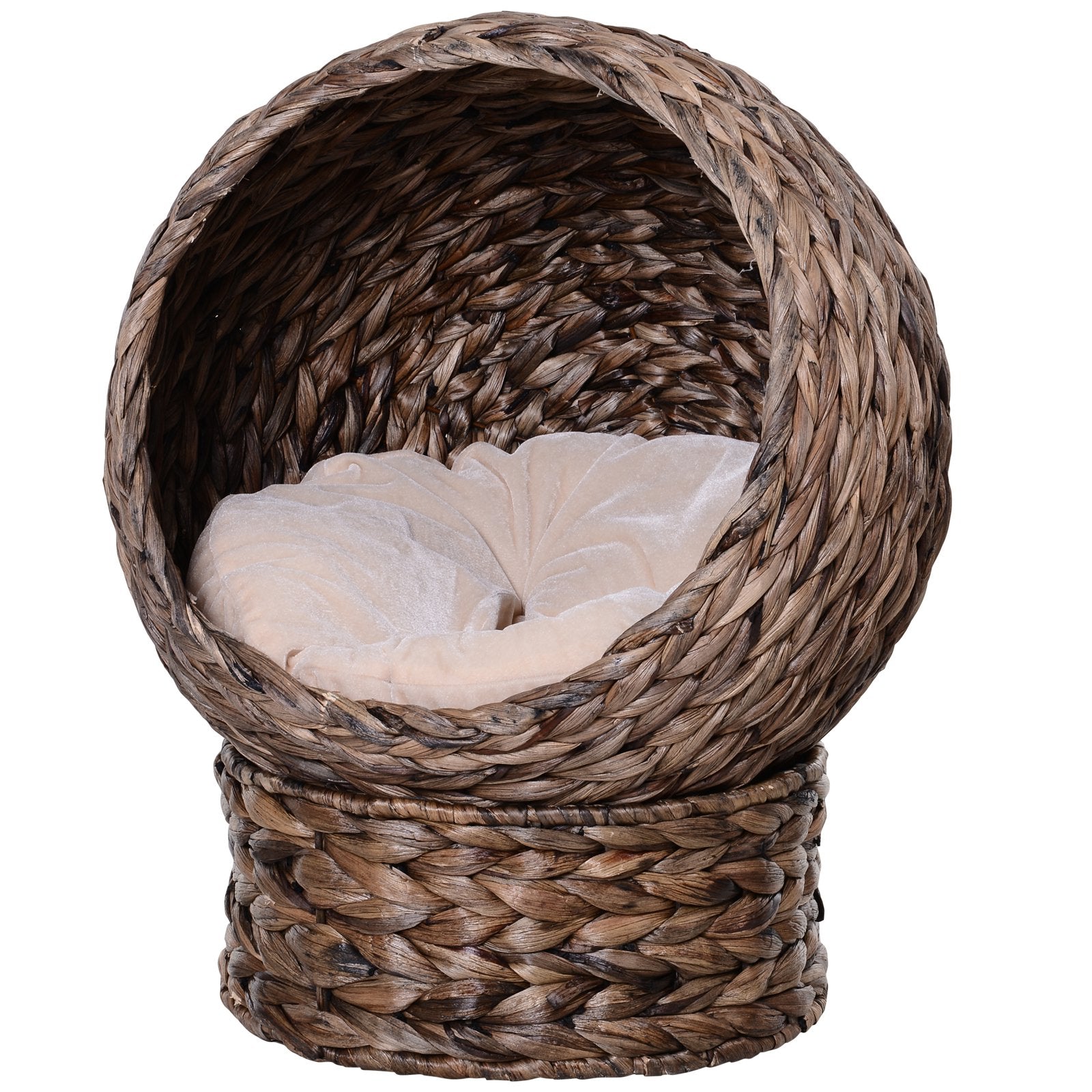 Handwoven Elevated Bed with Rotating Basket and Soft Cushion, Wicker  Egg Chair with Stand, Brown