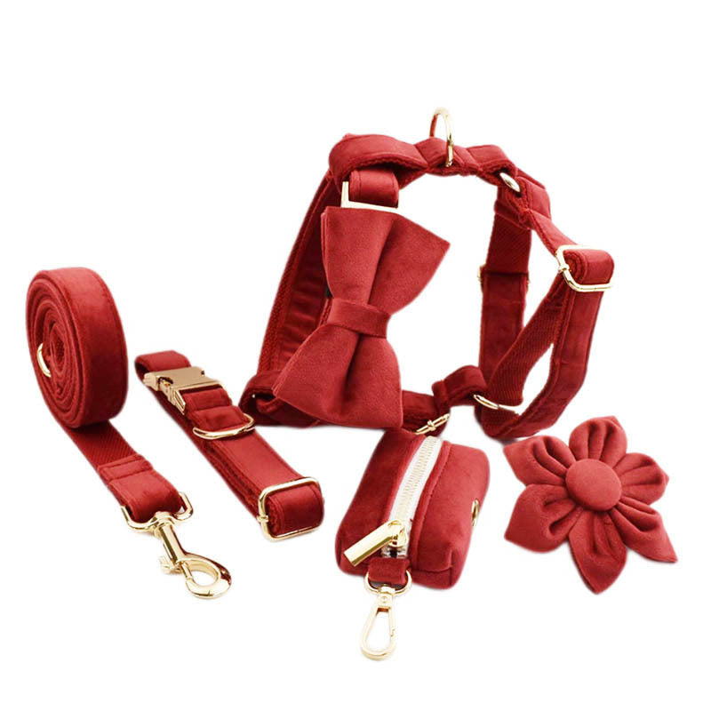 Red velvet Collar and Harness set
