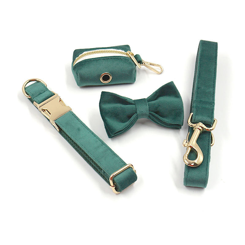Green Velvet Dog Collar and Harness set