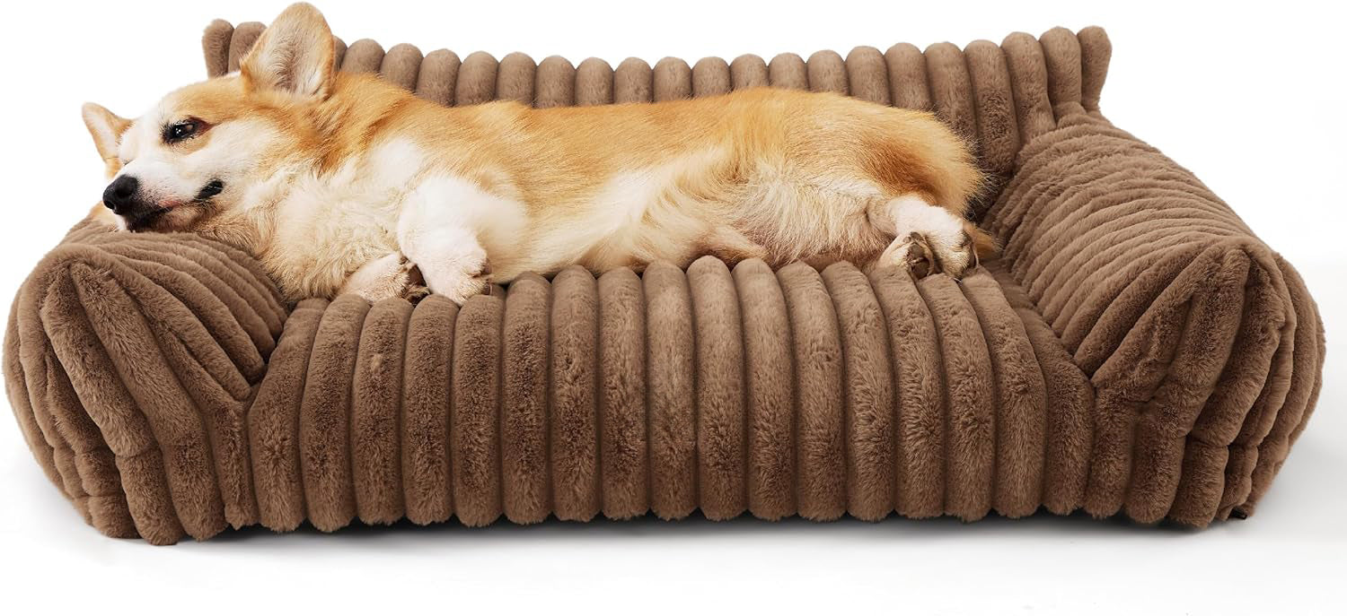 Bedsure Cute Couch For Pets - Fluffy Sofa With Premium Soft Corduroy Fleece Fuzzy Couch Bed With Cover Supportive Chair