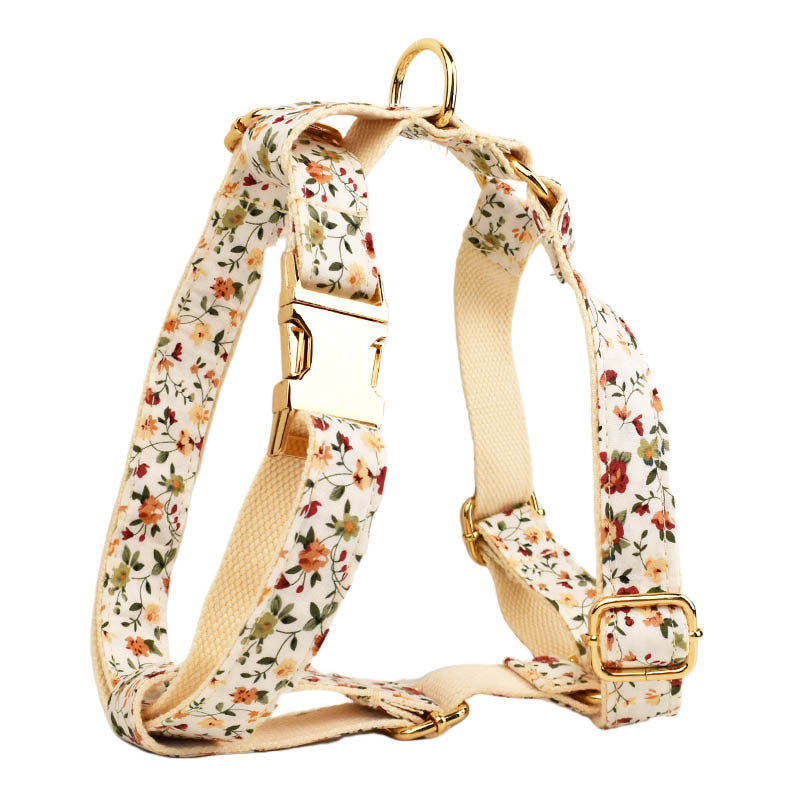 Velvet flower dog collar and harness set
