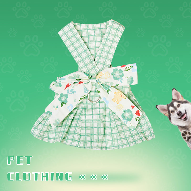 viral summer Small Dog Clothes Pet Harness With Leash Puppy Dresses Cute Outdoor Clothing Pet Dress Puppy