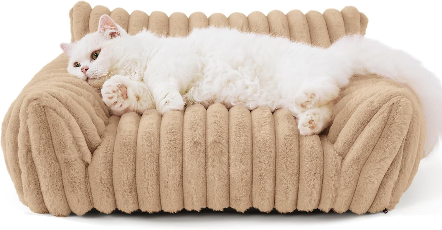 Bedsure Cute Couch For Pets - Fluffy Sofa With Premium Soft Corduroy Fleece Fuzzy Couch Bed With Cover Supportive Chair