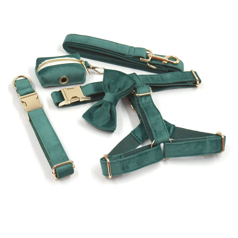 Green Velvet Dog Collar and Harness set