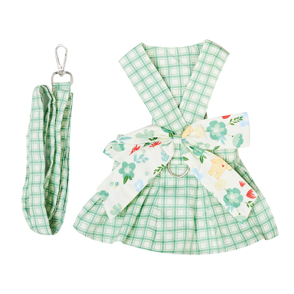 viral summer Small Dog Clothes Pet Harness With Leash Puppy Dresses Cute Outdoor Clothing Pet Dress Puppy