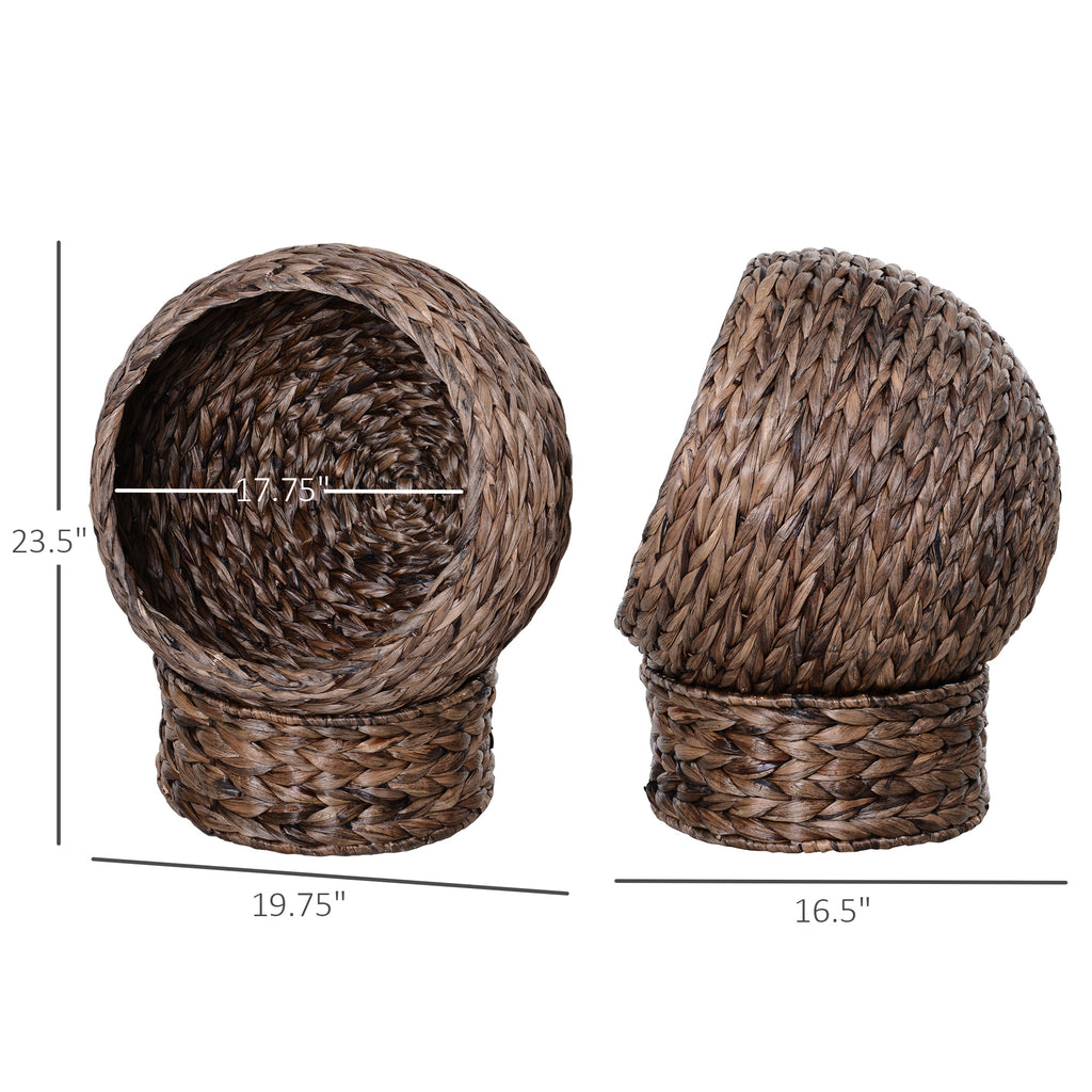 Handwoven Elevated Bed with Rotating Basket and Soft Cushion, Wicker  Egg Chair with Stand, Brown