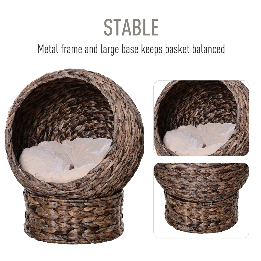 Handwoven Elevated Bed with Rotating Basket and Soft Cushion, Wicker  Egg Chair with Stand, Brown