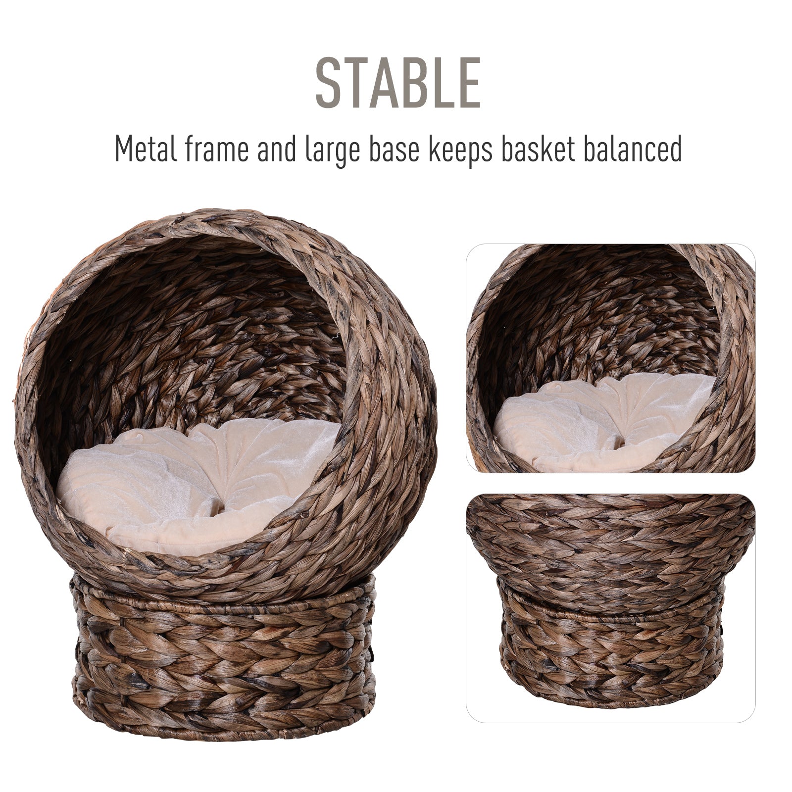 Handwoven Elevated Bed with Rotating Basket and Soft Cushion, Wicker  Egg Chair with Stand, Brown